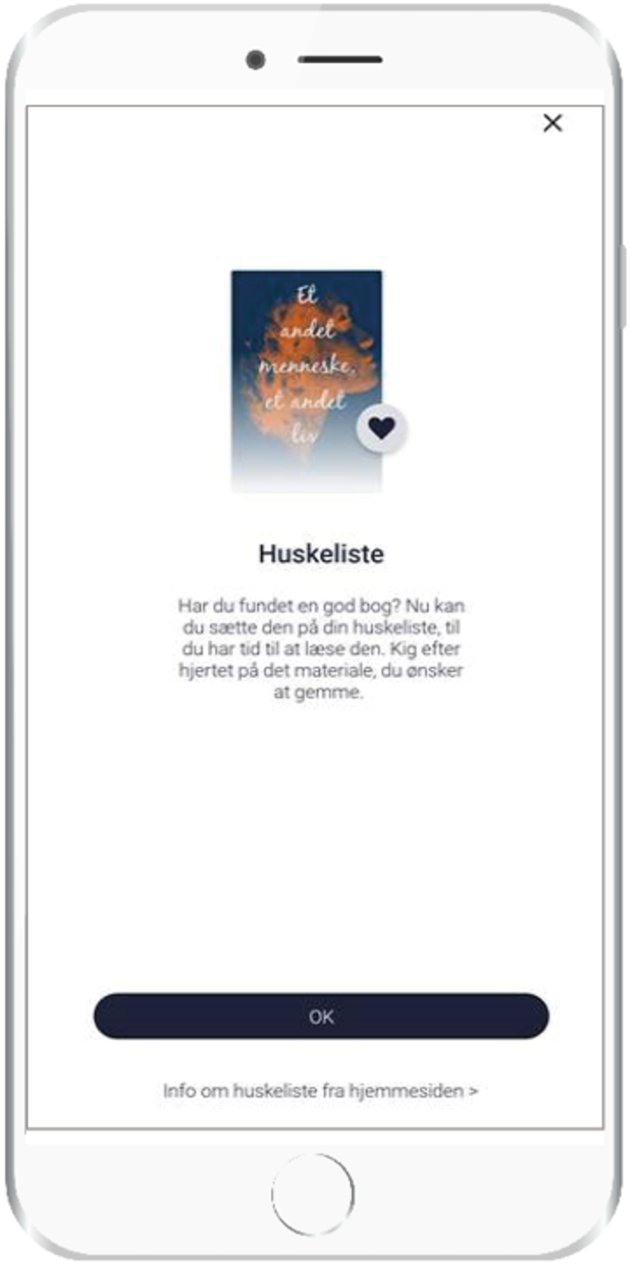 Billede af mobiltelefon og hvordan et materiale gemmes på huskelisten