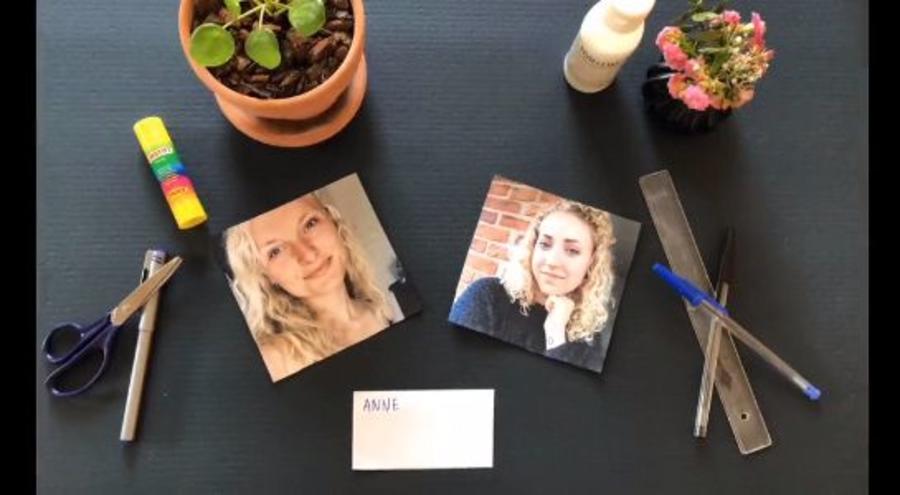 Billeder af to piger på et bord sammen med nogle kreative redskaber